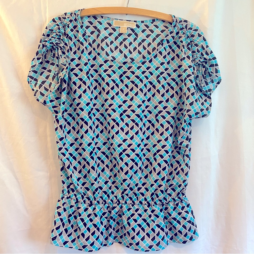 Michael Kors blue, black, and gray geometric top